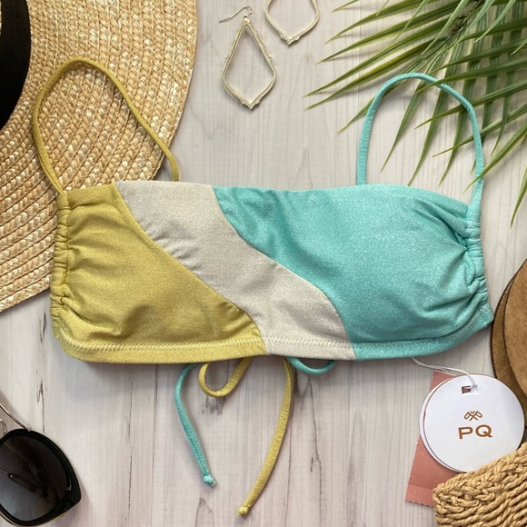 PQ ☀️ Divine Luna Wave Blue Yellow Shimmer Bralette Bikini Top - Picture 2 of 12
